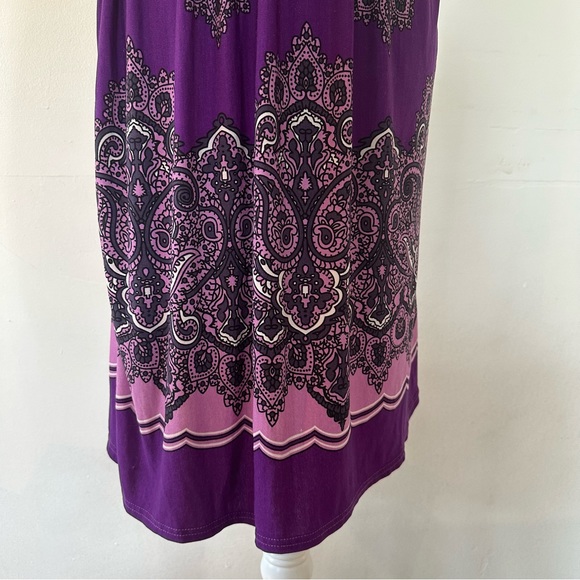 She’s Cool Purple Paisley MIDI Scrunch V-Neck Short Sleeve Dress Women’s Size S - Picture 2 of 6